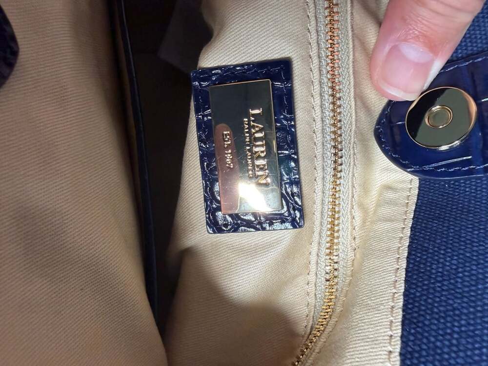 Lauren Ralph Lauren Witley Medium Bucket Bag Navy Canvas Croc Leather MSRP $375 - Picture 4 of 9